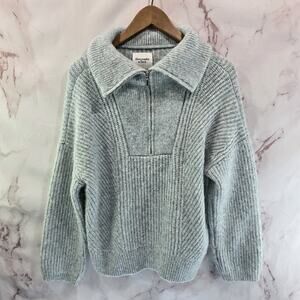 Abercrombie & Fitch Sweater Womens Large Light Blue Half Zip Boxy Chunky Mock